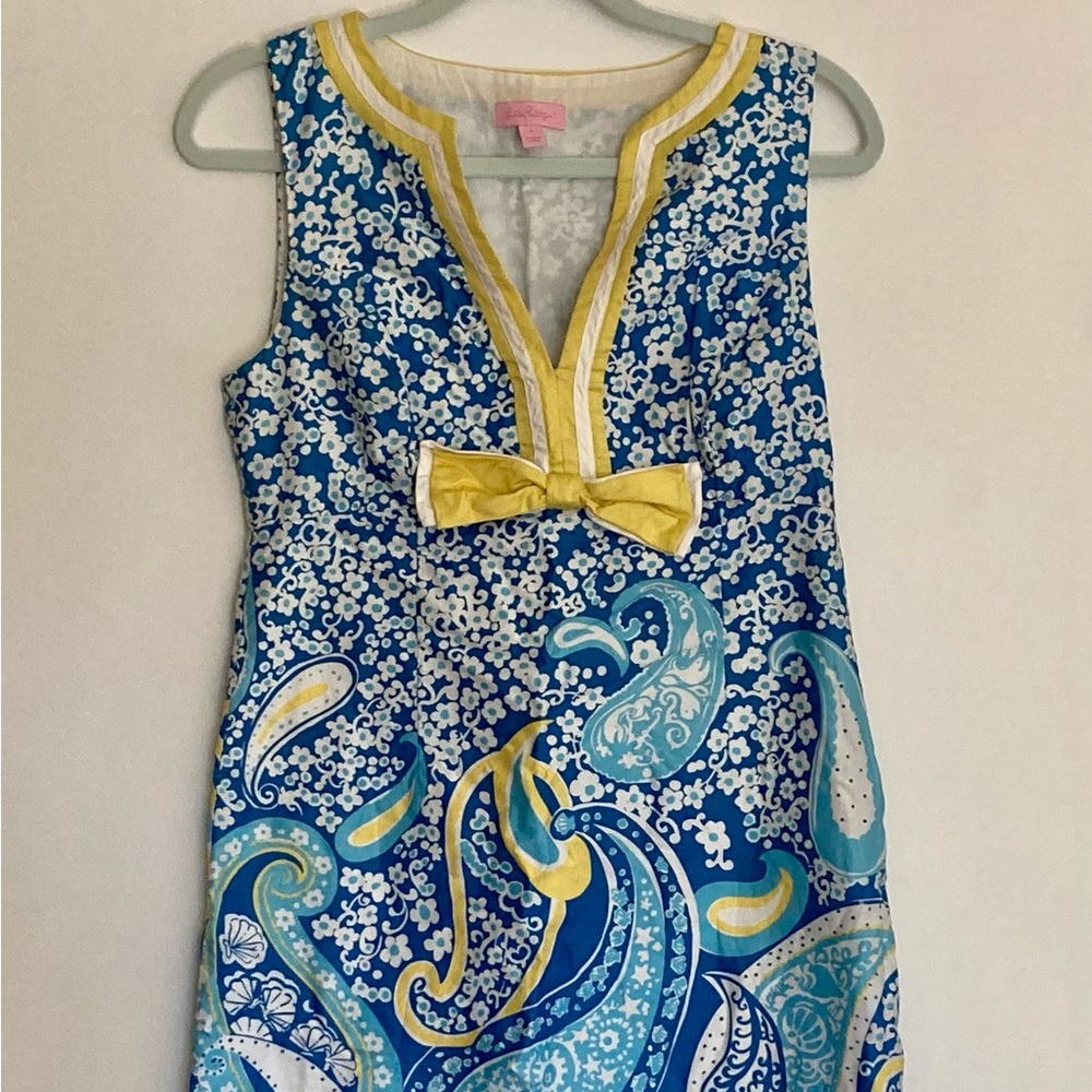 Lilly Pulitzer Reecey Knotty Blue Whirlpool Paisley Floral Shift Dress Size 6